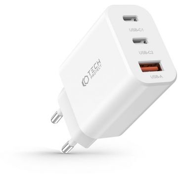 Incarcator NC30W, USB si 2x USB-C, Quick Charge 3.0, Power Delivery 30W, Alb