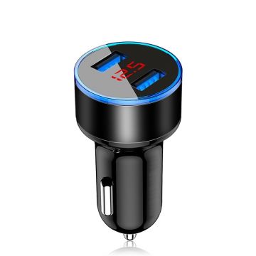 Incarcator Auto Techstar® Mini C2, Negru, Compact, Dual USB, 4.8A, Negru