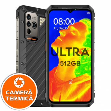 Telefon mobil Ulefone Power Armor 18T Ultra Negru, 5G, 108MP, Camera termica, IPS 6.58  , 24GB RAM (12GB+ 12GB extensibili) , 512 GB ROM, Android 13, Dimensity7050, Dual SIM