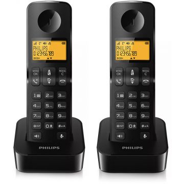 Set 2 Telefoane DECT D2602 Taste Rapide Programabile Negru