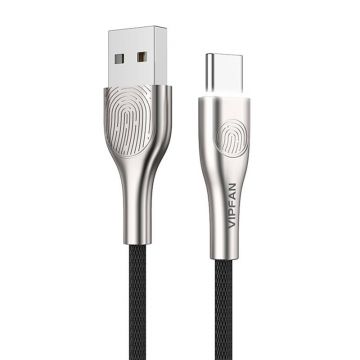 Cablu USB la USB-c Vipfan Fingerprint Touch Z04, 3a, 1,2 m (negru)