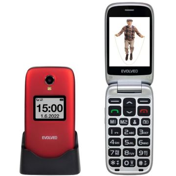 Evolveo Telefon Evolveo EasyPhone FS,rabatabil, 2,8 , pentru seniori cu suport de incarcare, Rosu