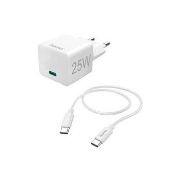 Mini Charger Fast Charger With USB-C Charging Cable  PD 25W 1.5m White