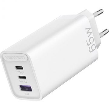 Incarcator Retea FAAW0-EU  GaN 2xUSB-C+ USB-A 2.4A PD 65W/30W/30W Alb