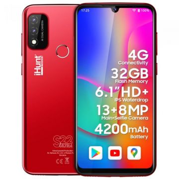 Telefon mobil iHunt S22 Ultra Rosu, 4G, IPS 6.1 , 2GB RAM, 32GB ROM, Android 11 GO, Quad-Core MTK6761, Bluetooth v5.0, 4200mAh, Dual SIM