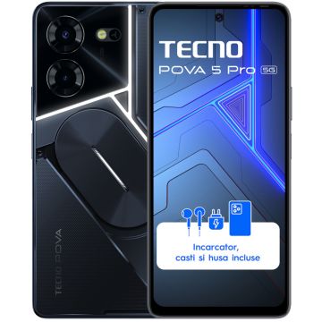 Telefon mobil Tecno Pova 5 Pro 5G, 256GB, 8GB RAM, Dual SIM, Dark Illusion