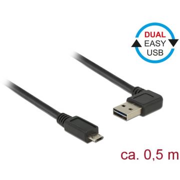 Delock Delock Cable USB Micro AM-BM 2.0 0.5m Black Angled Left/Right Dual Easy-USB