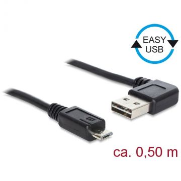 Delock Delock Cable USB Micro AM-BM 2.0 0.5m Black Angled Left/Right USB-A Easy-USB