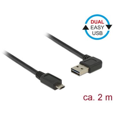 Delock Delock Cable USB Micro AM-BM 2.0 2m Black Angled Left/Right USB-A Dual Easy-USB