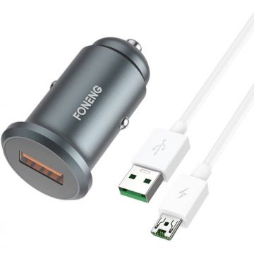 Incarcator Auto C15 USB 4A Cablu USB la Micro USB Gri