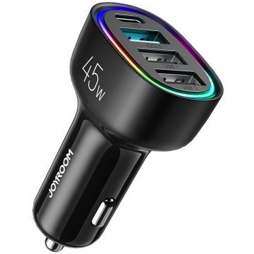 Incarcator JR-CL09, 3xUSB, 1xUSB-C, 45W, PD si QC 3.0, iluminat LED, Negru