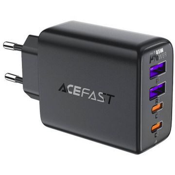 Incarcator Retea A61 GaN 2xUSB-A 2xUSB-C PD45W EU Negru