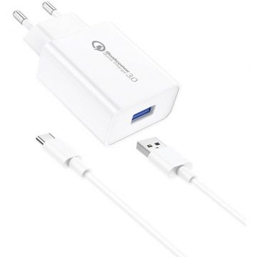 Incarcator Retea EU13 3A + cablu USB la USB-C Alb