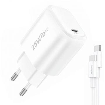 Incarcator Retea EU40 25W 1x USB + Cablu USB-C Alb