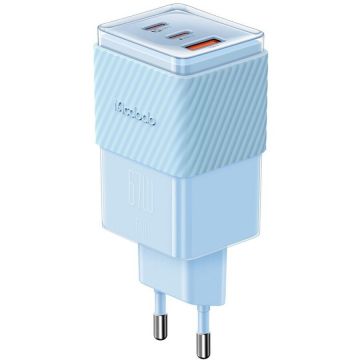 Incarcator Retea Port 2xType-C   1xUSB-A Dichromatic GaN5 Mini Fast Charging PD 67W Albastru