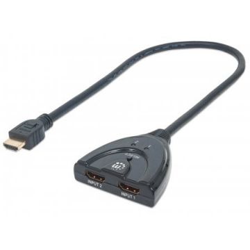 MANHATTAN Manhattan HDMI switch 2/1, 2x input 1x output, 1080p integrated cable