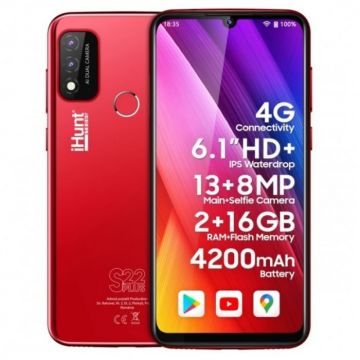 Telefon mobil iHunt S22 Plus Rosu, 4G, IPS 6.1 Waterdrop, 2GB RAM, 16GB ROM, Android 11 GO, Helio A22 QuadCore, 4200mAh, Dual SIM