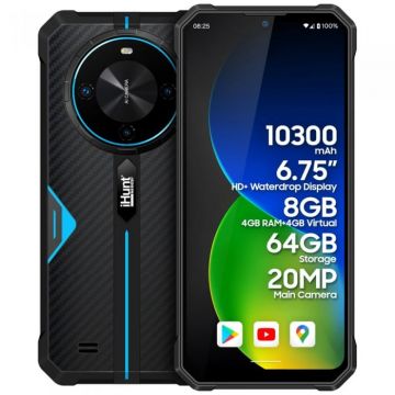 Telefon mobil iHunt Titan P10000 Pro, Blue, 4G, 6.745 HD+, 8GB RAM (4GB+4GB extensibil), 64GB ROM, Android 14, MediaTek MT8768, 10300mAh, IP68, DualSim