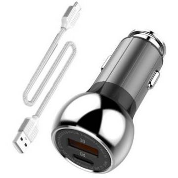 Incarcator Auto C1 USB USB-C + USB-C Cable Gri