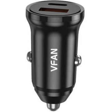 Incarcator Auto VFAN C03 USB + USB-C 20W PD + QC 3.0 Negru