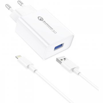 Incarcator EU13   + Cablu USB  Lightning   3A  Alb