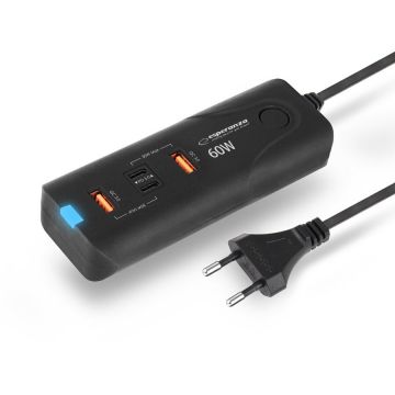 Incarcator EZC109  60W 2x USB Type-C  2x USB Type A Negru