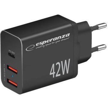 Incarcator Retea EZC106K   42W 1x USB Type-C  2x USB Type A Negru