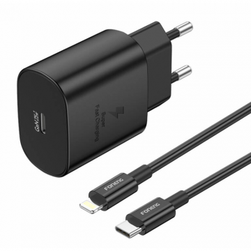 Incarcator EU51 USB-C 25W +  Cablu USB-C - Lightning  Negru