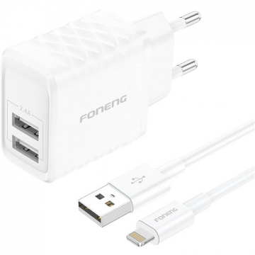 Incarcator EU53 2xUSB-A  2.4A    + Cablu USB-A  Lightning Alb