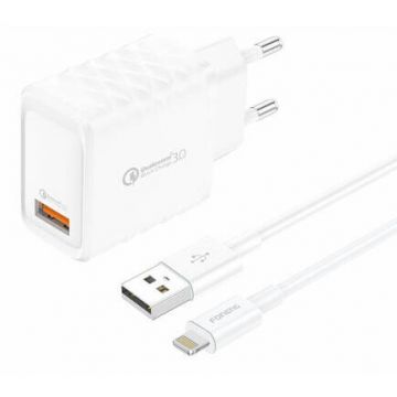 Incarcator EU54 USB-A  3A +  Cablu USB-A  Lightning Alb