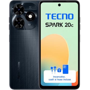 Smartphone Tecno Spark 20C, 128GB, 4GB RAM, Dual SIM, 4G, Tri-Camera, Gravity Black