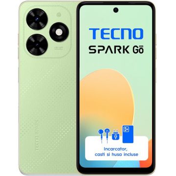 Smartphone Tecno Spark Go (2024), 64GB, 3GB RAM, Dual SIM, 4G, Tri-Camera, Magic Skin Green