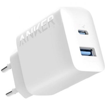 Incarcator 20W 1x USB-A 1x USB-C  PD Alb