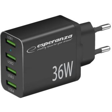 Incarcator EZC107K   36W   Quick Charge 3.0 4x USB A Negru