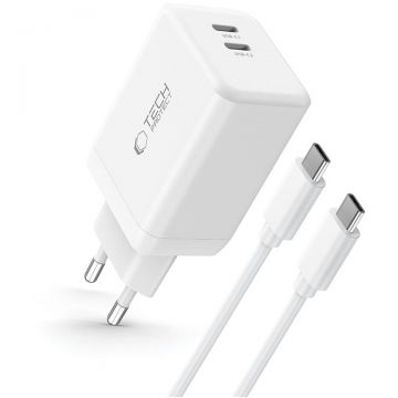 Incarcator NC45W GaN, 2x USB-C, Power Delivery 45W, Cablu USB-C 1m inclus, Alb