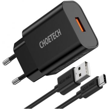 Incarcator Q5003 USB Quick Charge 3.0 18W 3A si cablu 1m USB la USB-C, Negru