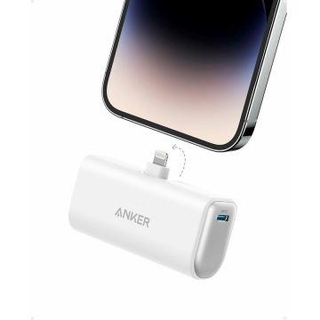 Anker Acumulator extern Anker Nano, conector Lightning incorporat si pliabil, 5000mAh, 12W Alb