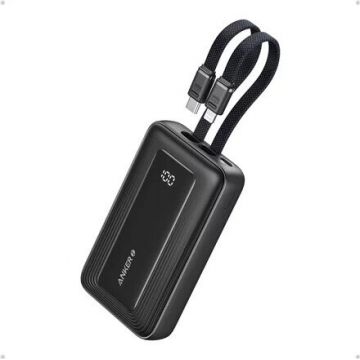 Anker Baterie Externa Anker Zolo 10000 mAh 30W cu cabluri încorporate USB-C+Lightning black