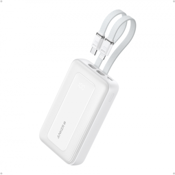 Anker Baterie Externa Anker Zolo 20000 mAh 30W cu cablu USB-C+Lightning încorporat alb