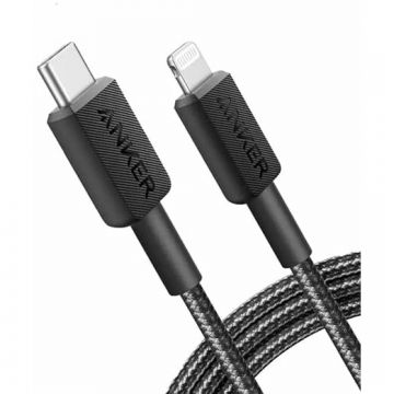 Anker Cablu alimentare Anker, USB-C (T) la Lightning (T), 0.9m, 480 Mbps, braided, negru