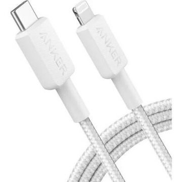 Anker Cablu alimentare si date Anker, USB Type-C (T) la Lightning (T), 0.9m rata transfer 480 Mbps, invelis nylon, braided, Alb, A81B5G21