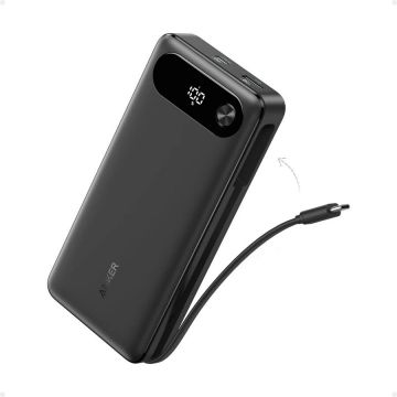 Anker POWER BANK Anker 20.000 mAh, 87W total PD si Power IQ 3.0, incarca max 65W/port,  2x USB-C, 1x USB-A, cablu USB-C atasat, 440 g, negru, A1383H11 (timbru verde 0.98 lei) - 0194644197469