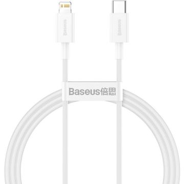 BASEUS Cablu Date si Incarcare Baseus, Superior Series CATLYS-A02, USB Type-C la tip Lightning, 1m, 20W, Alb