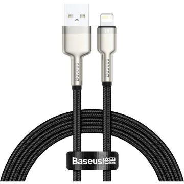 BASEUS Cablu de date, Baseus Cafule, CALJK-A01, USB la Lightning, Quick Charge, 2.4A, Lungime 1m, 480 Mb/s, Negru/Gri