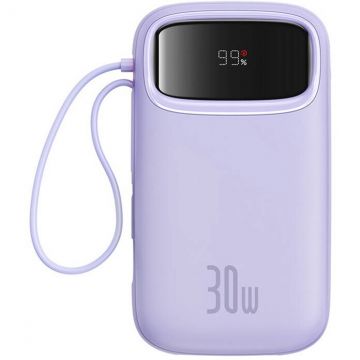 BASEUS Bank cu încărcare rapidă cu 2 cabluri de tip C încorporate Baseus Qpow 2, afișaj digital, 20000mAh, 30W, Violet