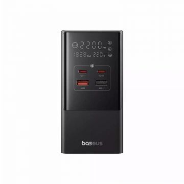 Incarcator retea Baseus PowerCombo Tower Digital Powerstrip, Quick charge 35W, 4 porturi iesire, lungime cablu 1.5m, negru