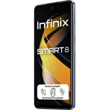 Smartphone INFINIX Smart 8, 64GB, 3GB RAM, Dual SIM, Octa Core, 4G, Tri-Camera, Timber Black