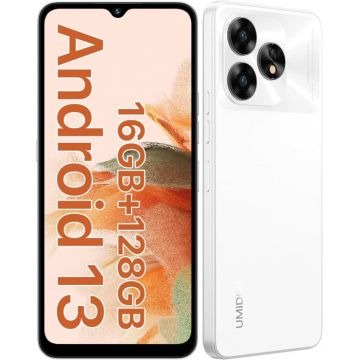 Telefon mobil UMIDIGI A15C Pearl White, 4G, 6.7 FHD, 16GB RAM (8GB + 8GB extensibili), 128GB ROM, Android 13, Unisoc T606, NFC, 5000mAh, Dual SIM