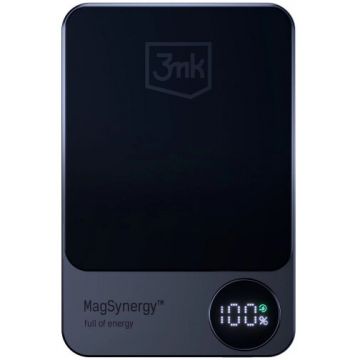 3MK Baterie Externa Wireless 3MK MagSynergy, 5000mAh, 18W, PD + FQI, 1 x QI - 1 x USB-C, Neagra