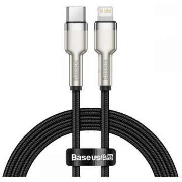 BASEUS CABLU alimentare si date Baseus Cafule Metal, Fast Charging Data Cable pt. smartphone, USB Type-C la Lightning Iphone PD 20W, braided, 2m, negru